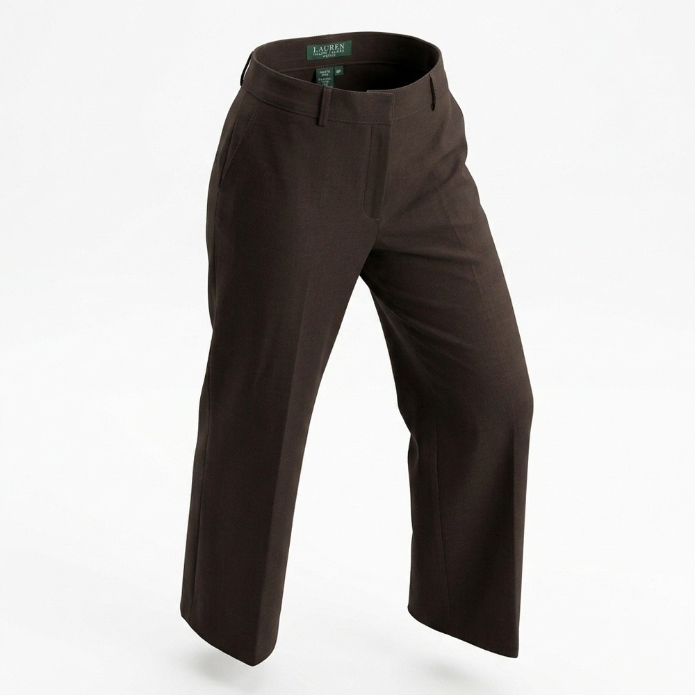 Lauren Ralph Lauren Petite Brown Wool Blend Wide Leg Dress Pants 6 Dark Academia